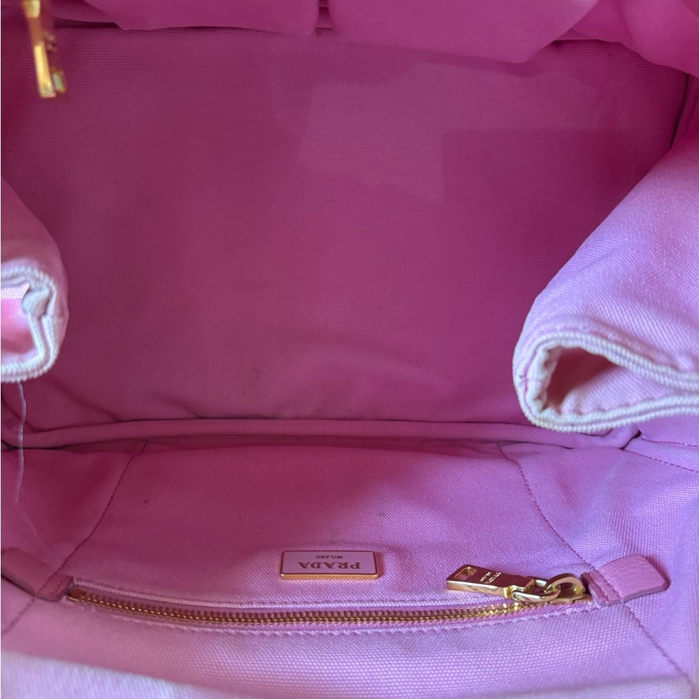 💯Authentic PRADA CANAPA Pink Canvas Logo Tote - Picture 10 of 14